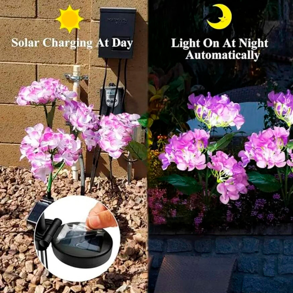 Solcellslampor för trädgården med hortensia-design