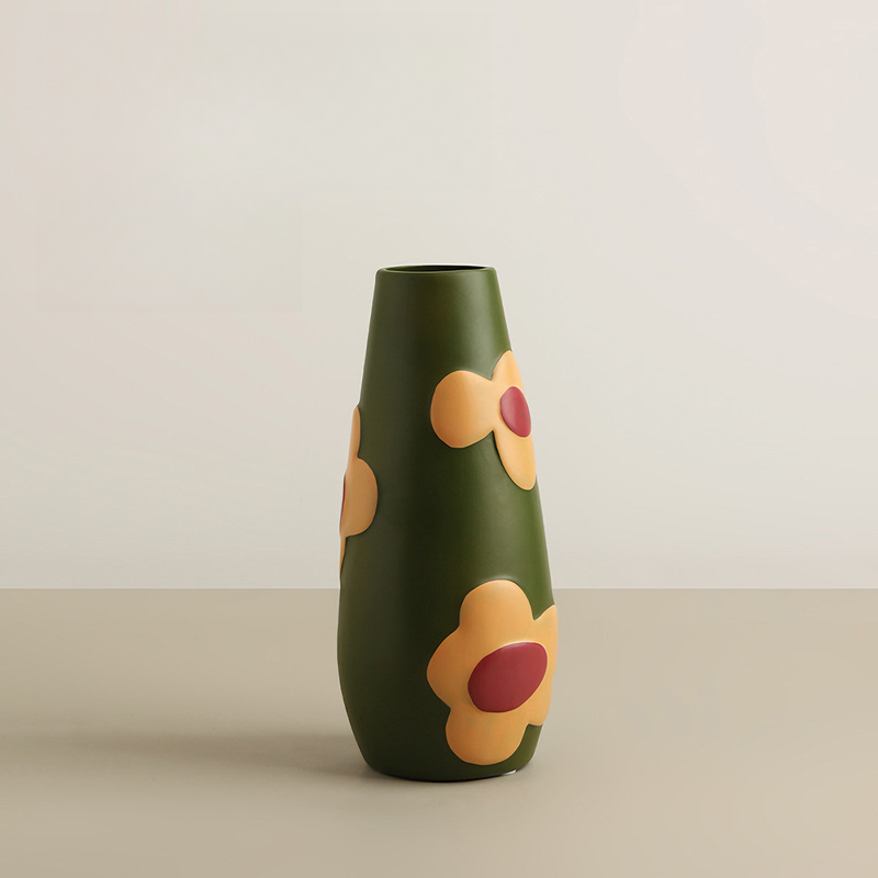 Handmålad keramikvas stor blomdesign