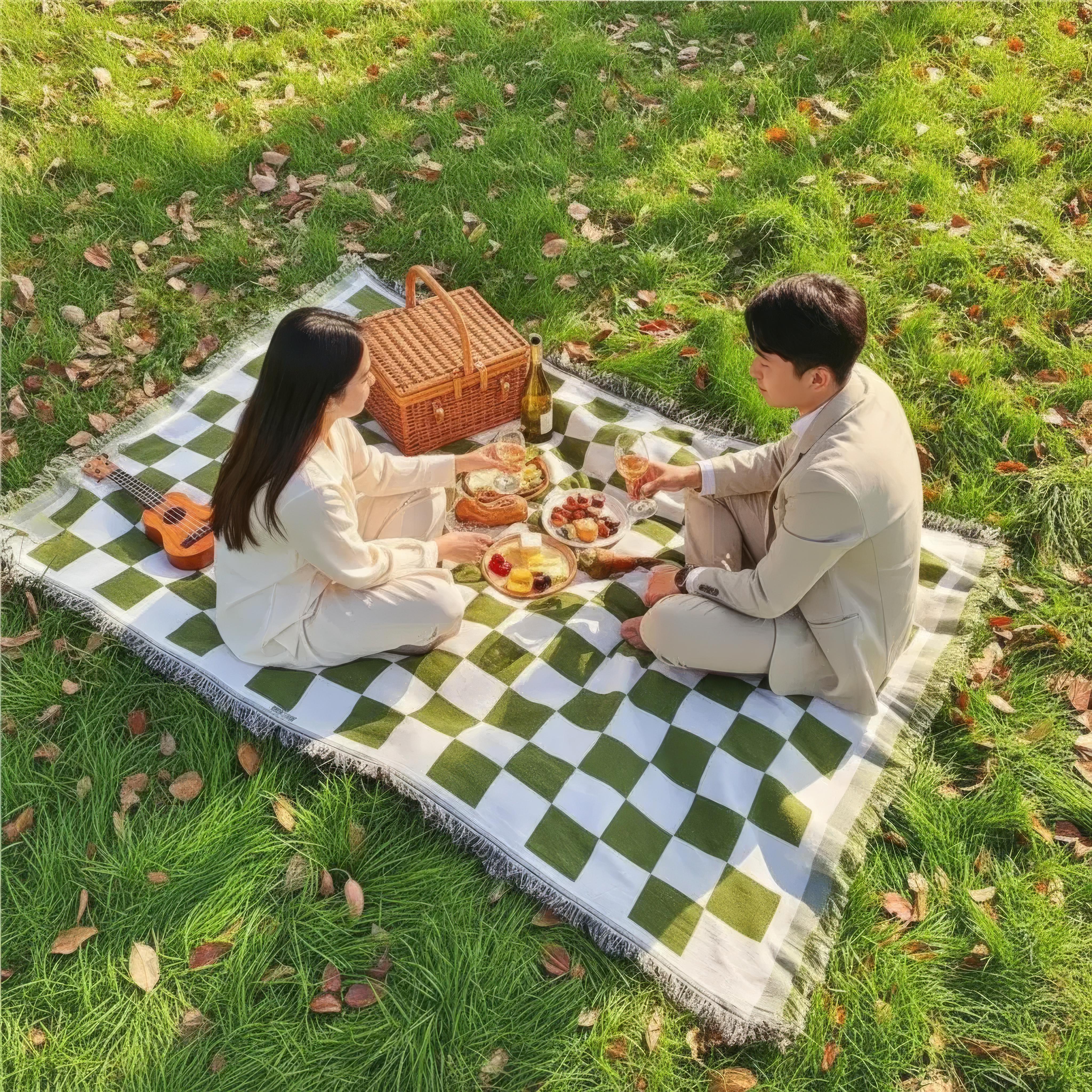Picknickfilt Mjuk Mikrofiber Rutig Design