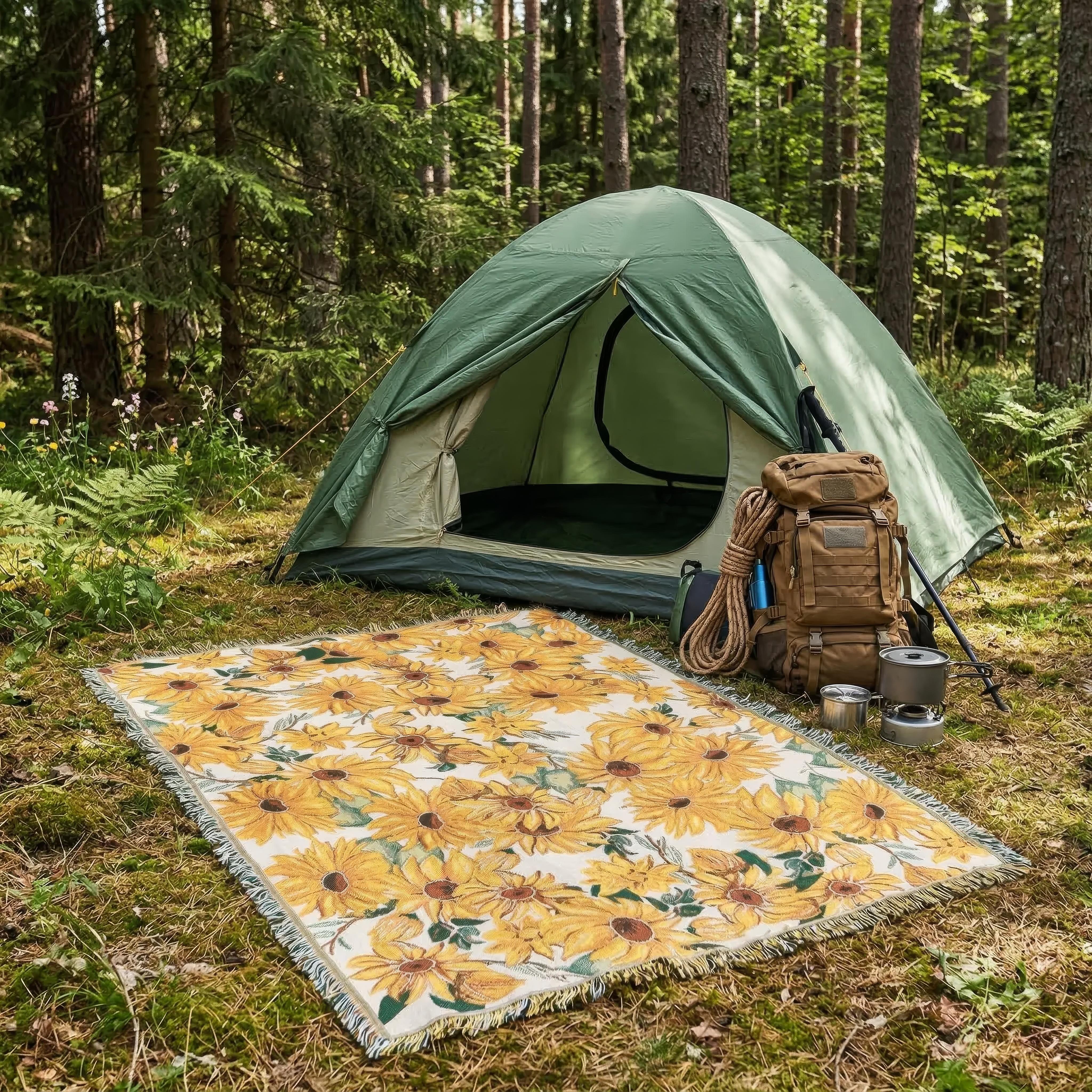 Picknickfilt vattentät med blommönster 180x230 cm