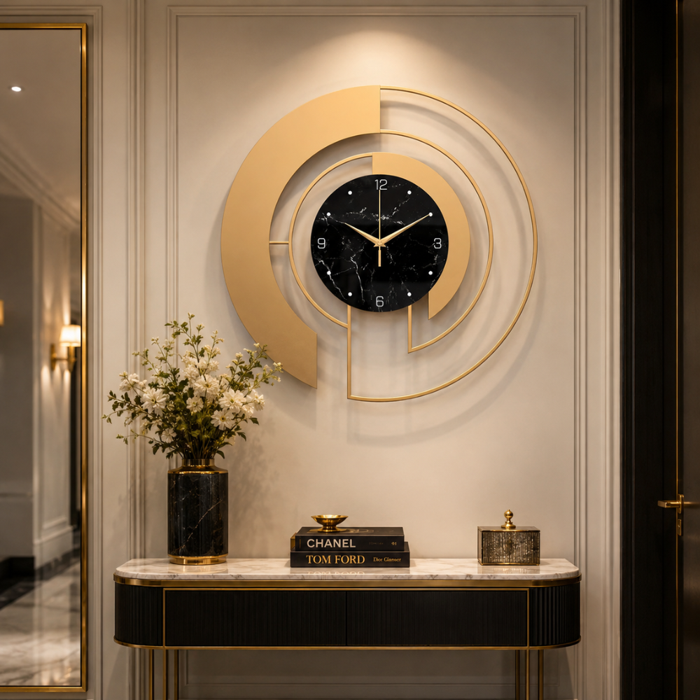 Modern metal väggklocka rund glasdesign tyst rörelse