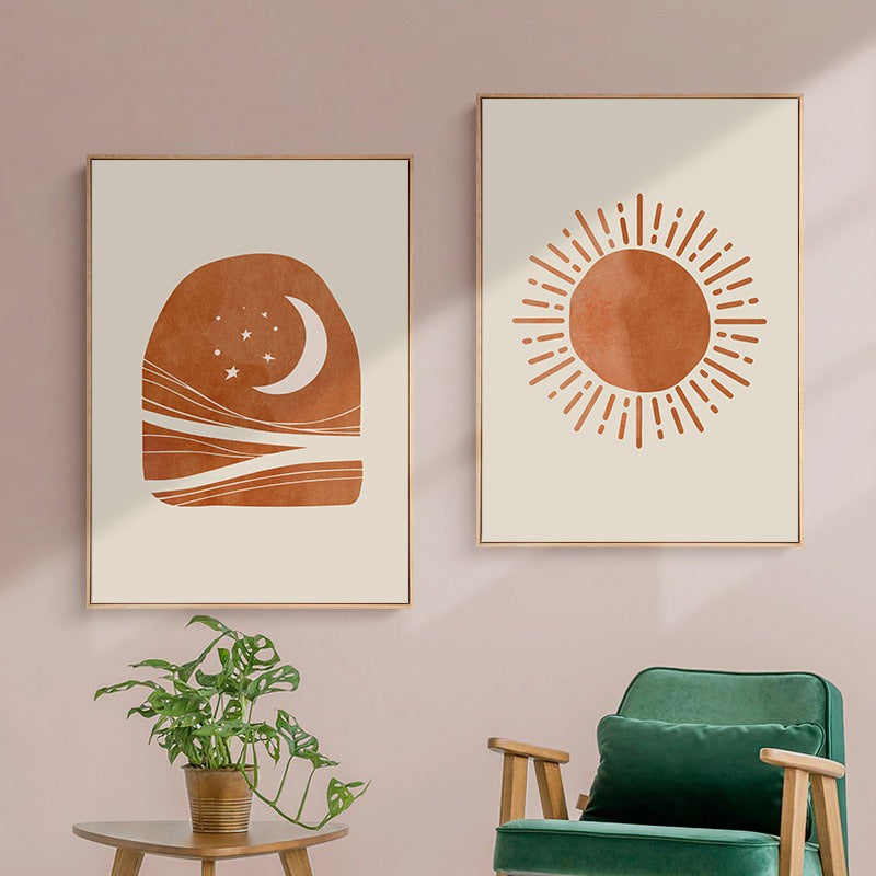 Canvastavla Boho Sol- och Månmönster