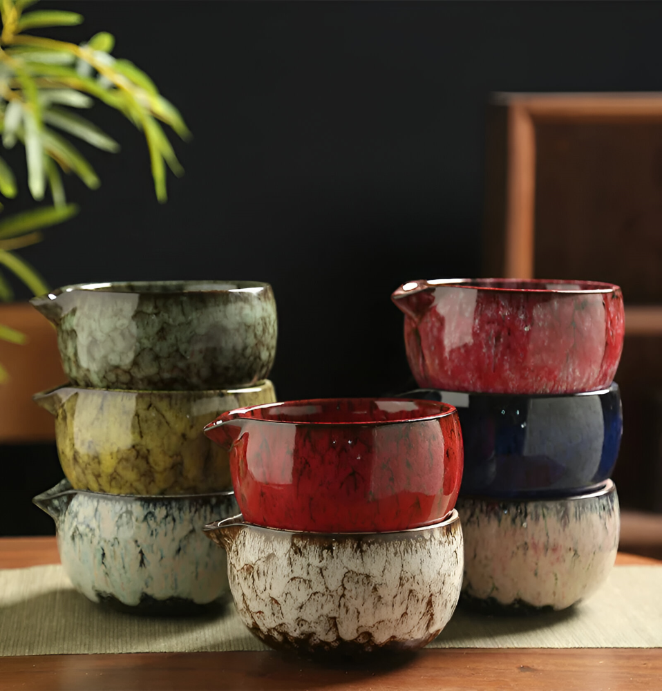 Traditionellt Japanskt Matcha Set - 6-Delar Set - Handgjord Keramikskål med Bambusverktyg