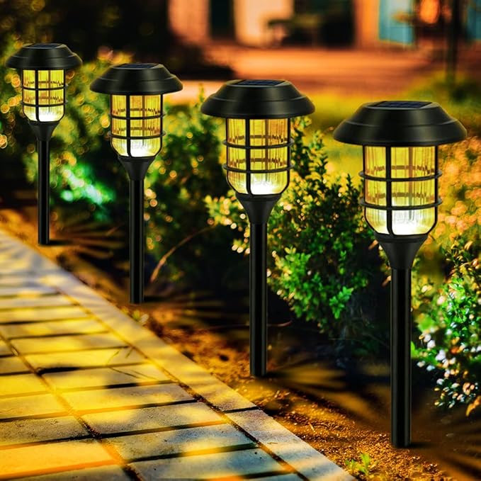 Trädgårdslampa med solcell och dekorativ randig skärm