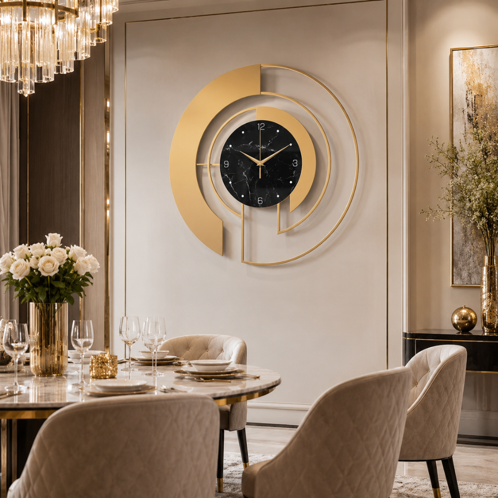 Modern metal väggklocka rund glasdesign tyst rörelse