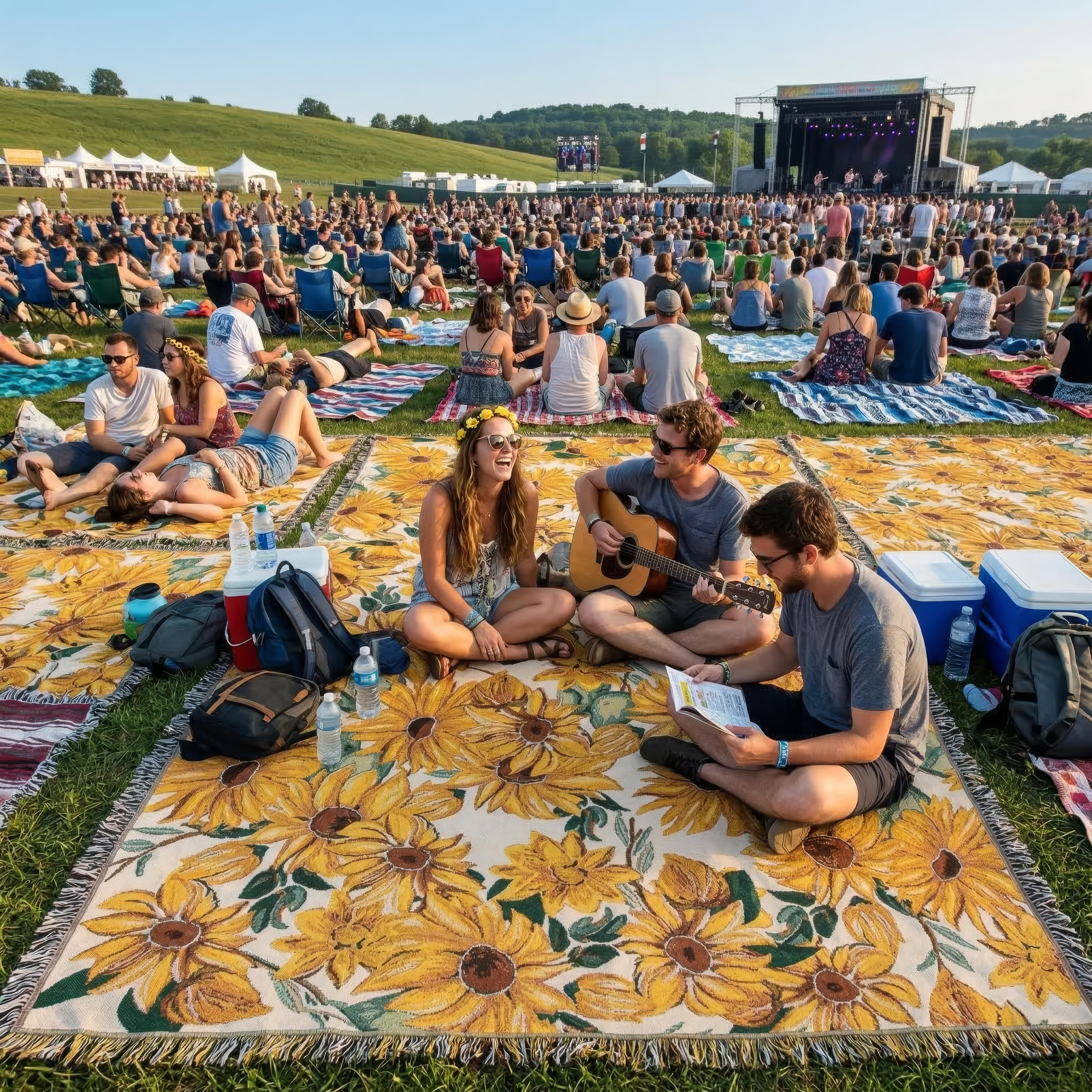 Picknickfilt vattentät med blommönster 180x230 cm