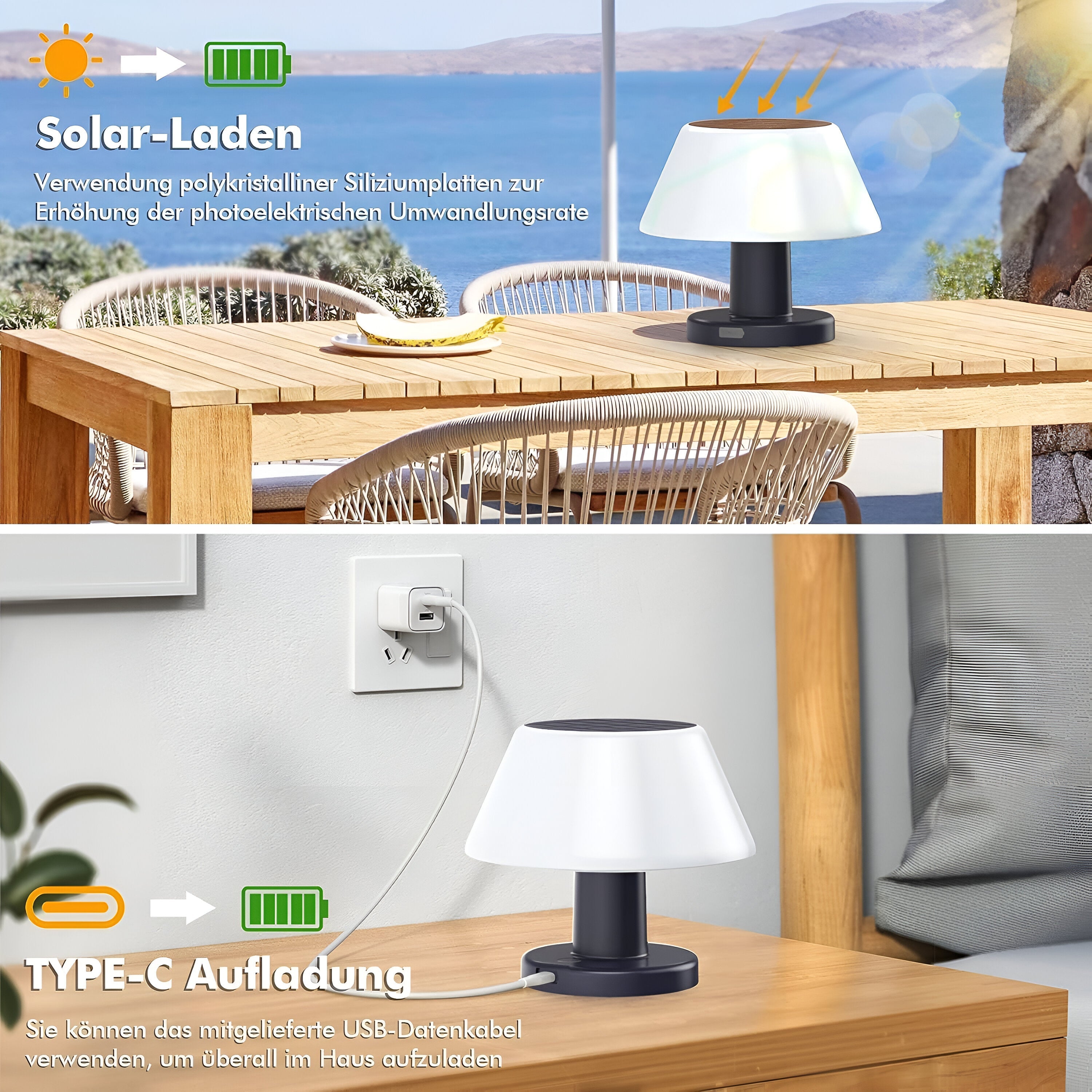 TinySolar Trådlampa - Solenergidriven Bordslampa - Stilig Inomhus- och Utomhusbelysning