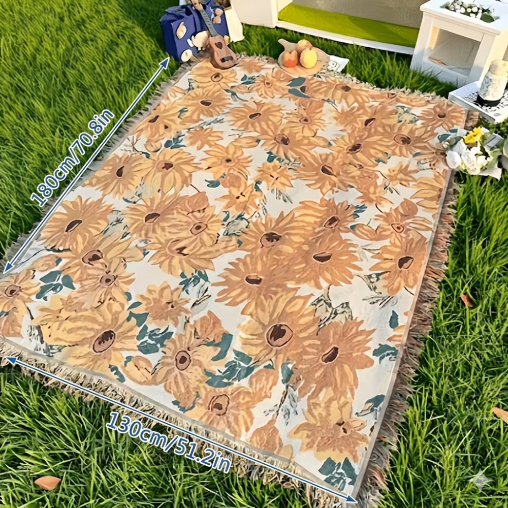 Picknickfilt vattentät med blommönster 180x230 cm