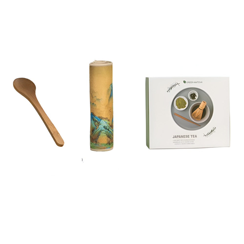 Premium Matcha Set Keramik & Bambus (8-delar) – Inkl. Skål, Visp, Sikt & Hållare