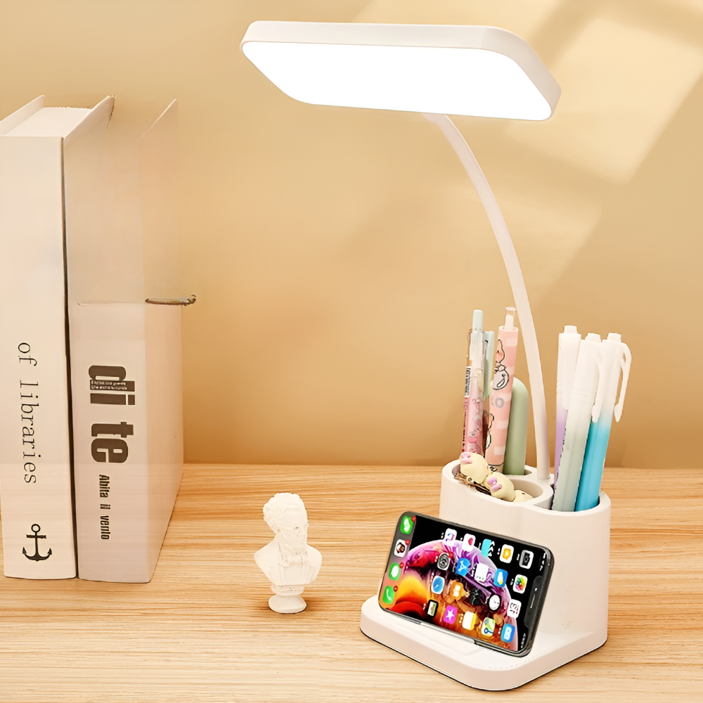 Justerbar USB LED Skrivbordslampa - Ögonvänlig nattlampa för läsning, studier och för sovrummet