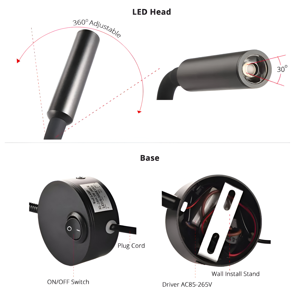 AdjustiSpot - Flexibel Svart LED-Nattlamp
