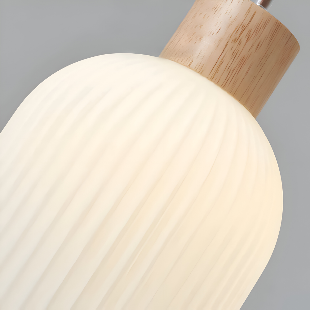 AkariLuxe Pendellampa - Elegant Japansk Mjölkvit Ribbad Glas Hänglampa