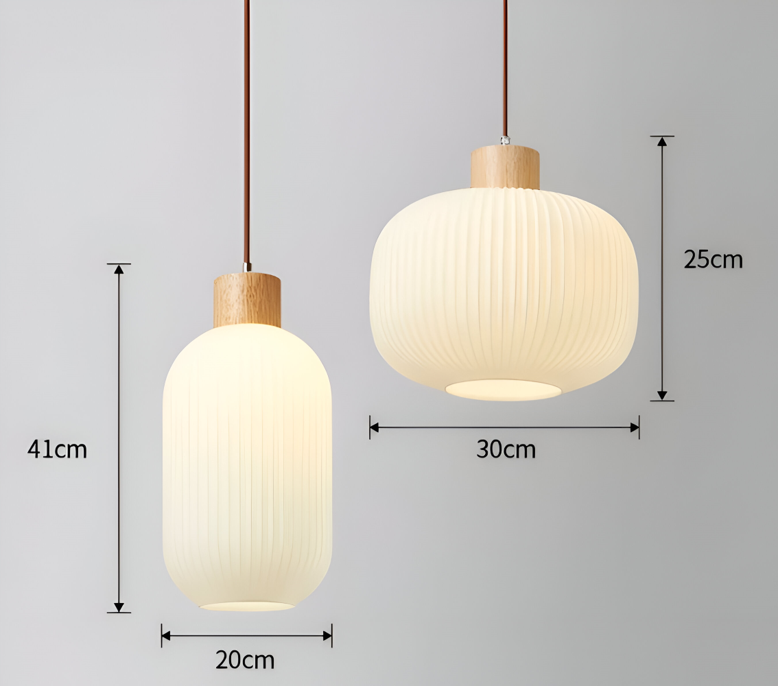 AkariLuxe Pendellampa - Elegant Japansk Mjölkvit Ribbad Glas Hänglampa