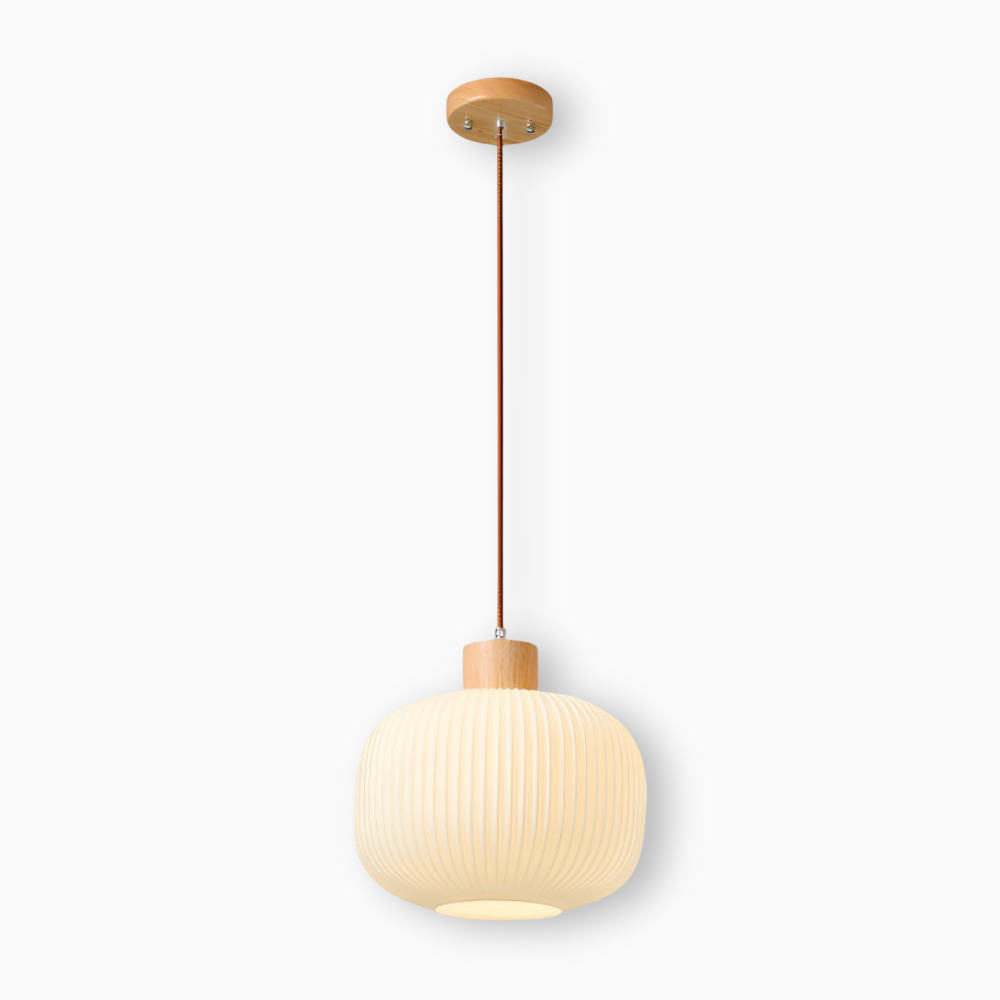AkariLuxe Pendellampa - Elegant Japansk Mjölkvit Ribbad Glas Hänglampa