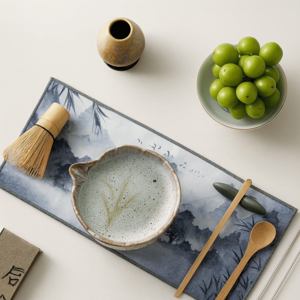 Artisan Matcha Set 8-delar – Handgjord Keramikskål (550ml), Bambusvisp & Sikt – Japanskt Teceremonigåvoset