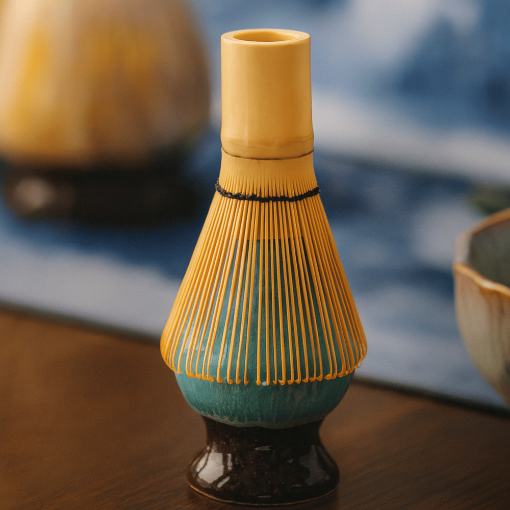 Artisan Matcha Set 8-delar – Handgjord Keramikskål (550ml), Bambusvisp & Sikt – Japanskt Teceremonigåvoset