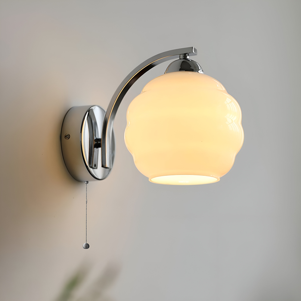 Vägglampa Art Deco-stil – Guld och krom – Vit glasglob – E27-fattning – Ø 15 cm