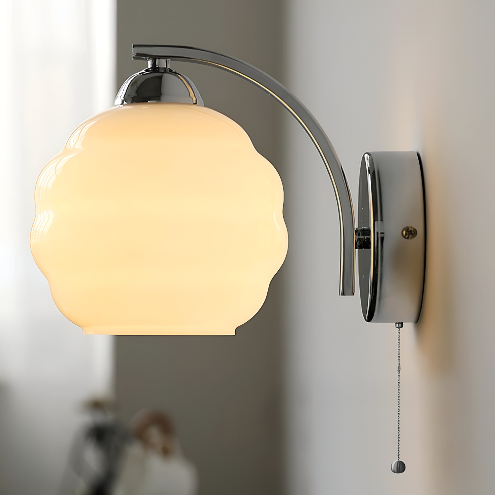 Vägglampa Art Deco-stil – Guld och krom – Vit glasglob – E27-fattning – Ø 15 cm