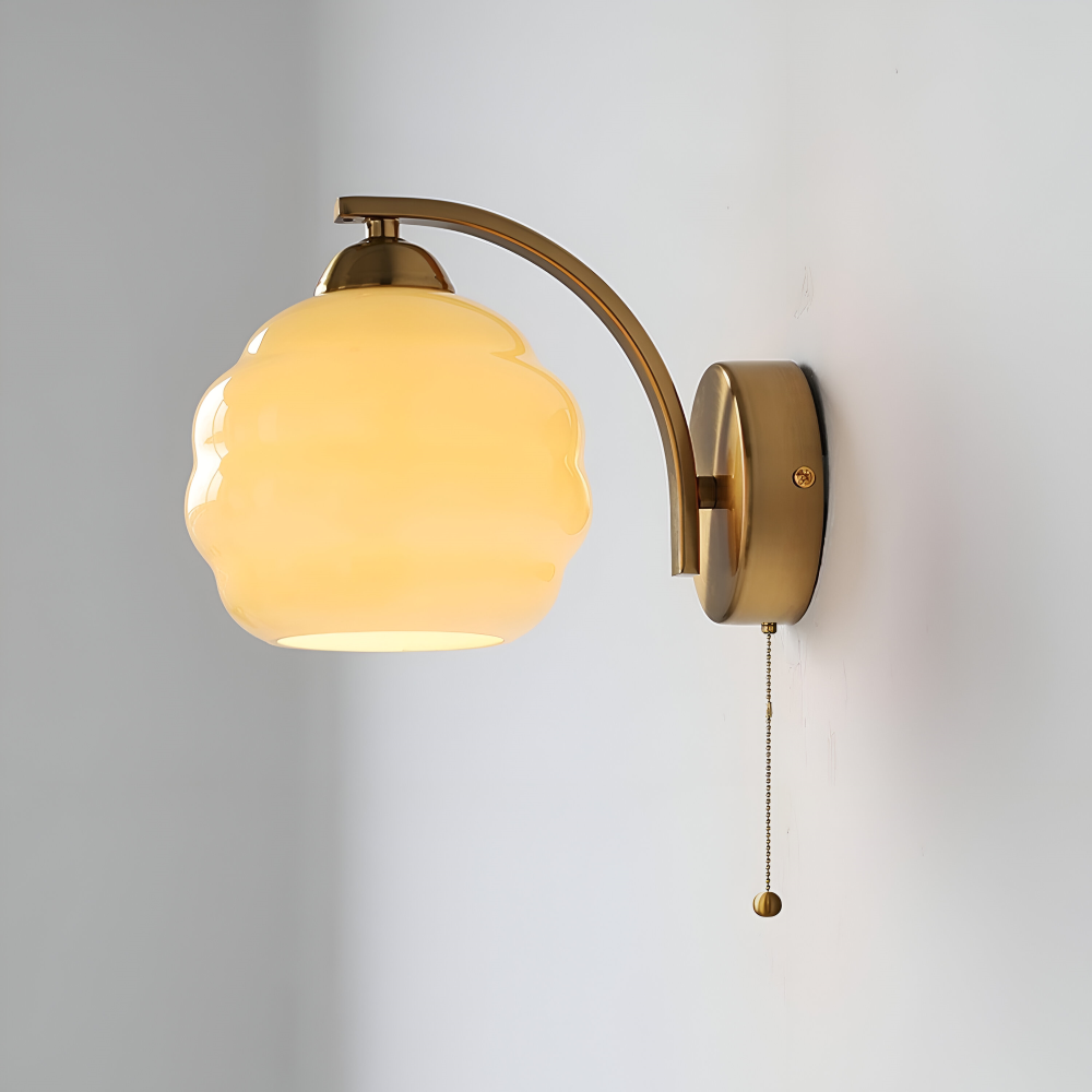 Vägglampa Art Deco-stil – Guld och krom – Vit glasglob – E27-fattning – Ø 15 cm