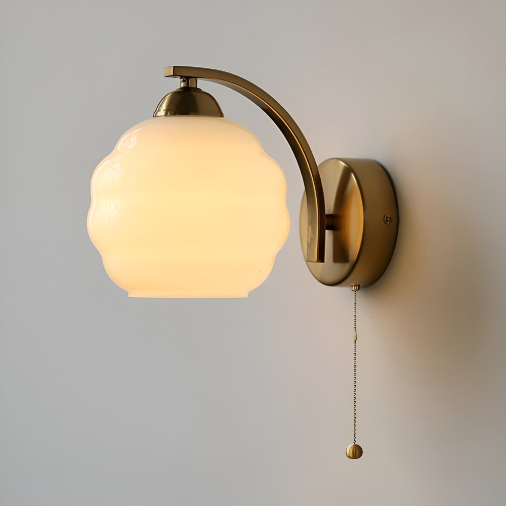 Vägglampa Art Deco-stil – Guld och krom – Vit glasglob – E27-fattning – Ø 15 cm