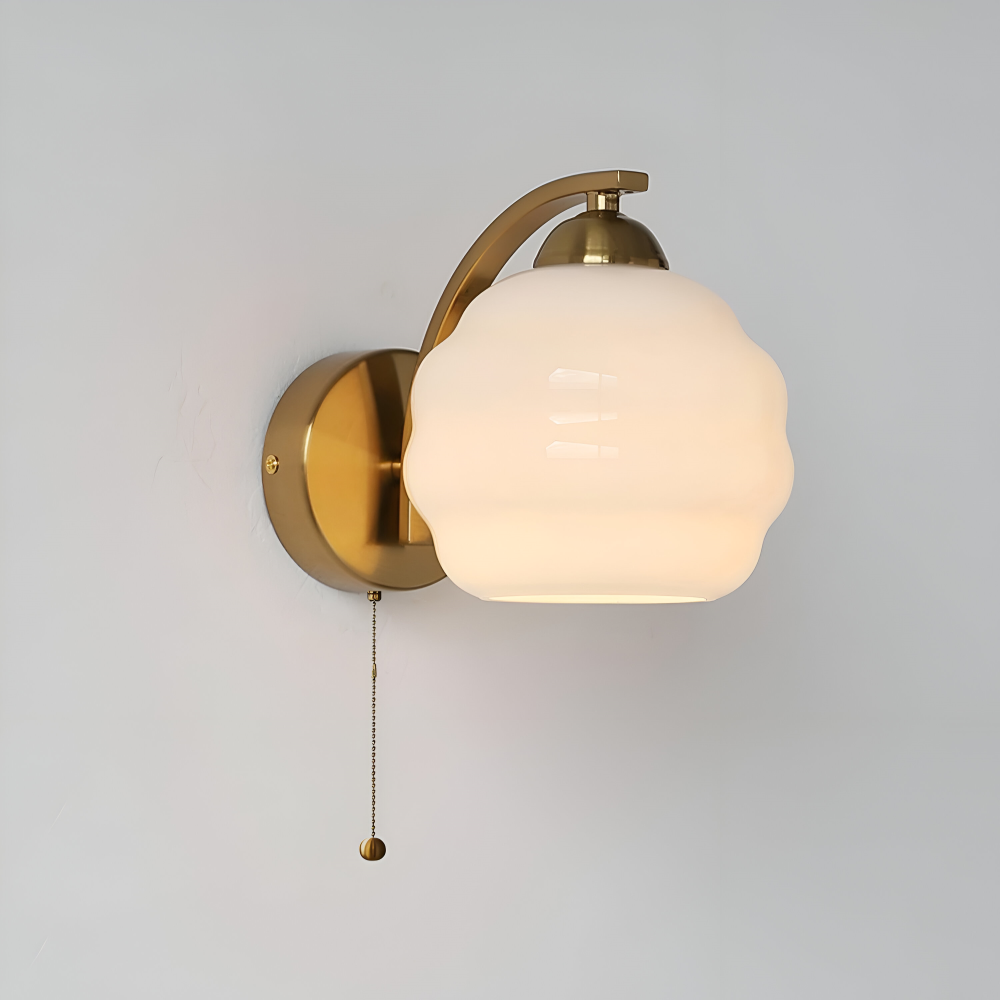 Vägglampa Art Deco-stil – Guld och krom – Vit glasglob – E27-fattning – Ø 15 cm