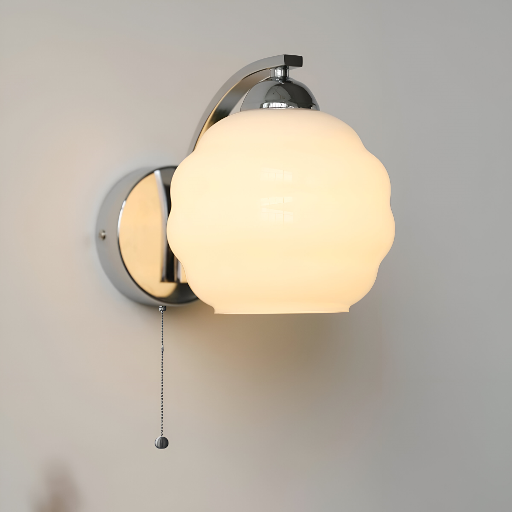 Vägglampa Art Deco-stil – Guld och krom – Vit glasglob – E27-fattning – Ø 15 cm