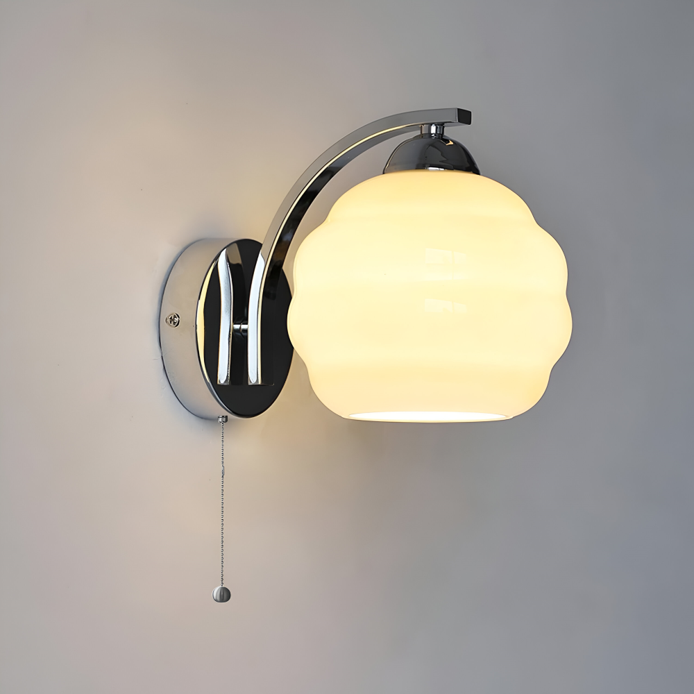 Vägglampa Art Deco-stil – Guld och krom – Vit glasglob – E27-fattning – Ø 15 cm