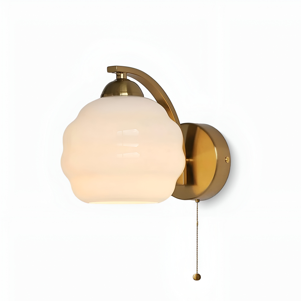 Vägglampa Art Deco-stil – Guld och krom – Vit glasglob – E27-fattning – Ø 15 cm