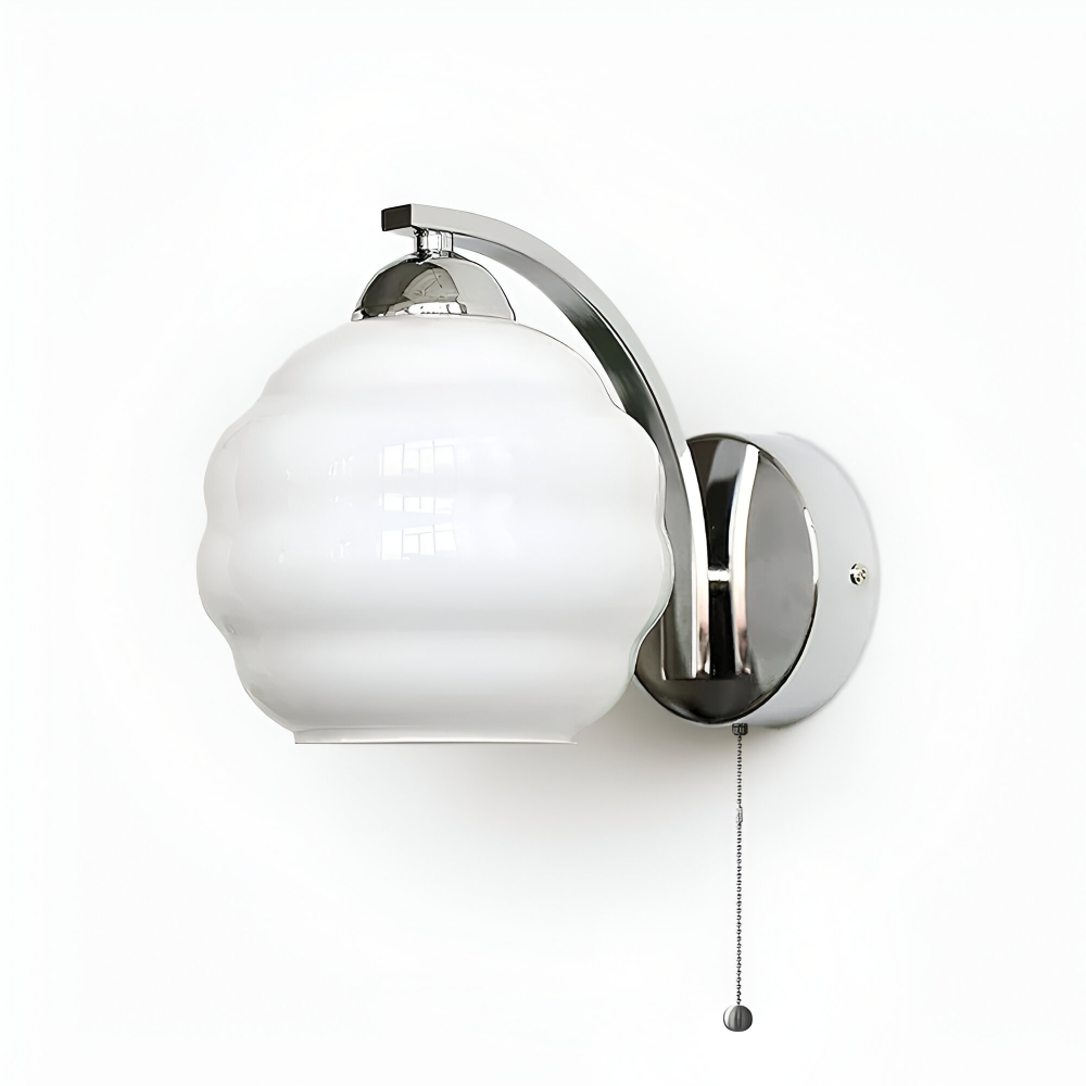 Vägglampa Art Deco-stil – Guld och krom – Vit glasglob – E27-fattning – Ø 15 cm