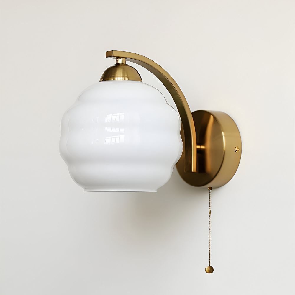 Vägglampa Art Deco-stil – Guld och krom – Vit glasglob – E27-fattning – Ø 15 cm