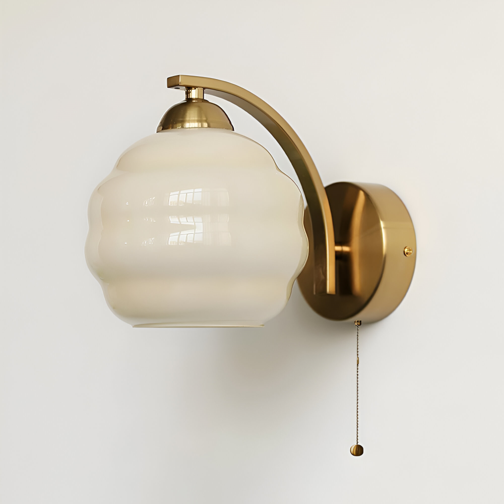 Vägglampa Art Deco-stil – Guld och krom – Vit glasglob – E27-fattning – Ø 15 cm