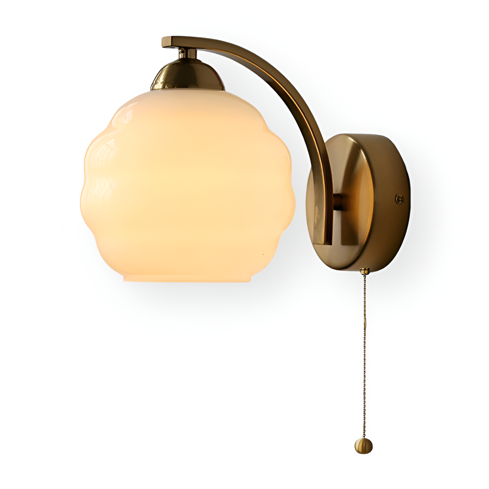Vägglampa Art Deco-stil – Guld och krom – Vit glasglob – E27-fattning – Ø 15 cm