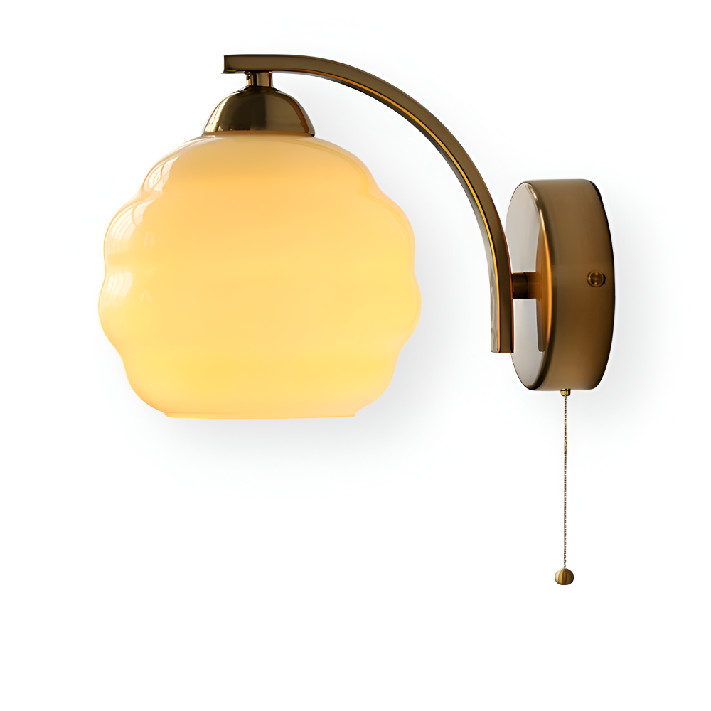 Vägglampa Art Deco-stil – Guld och krom – Vit glasglob – E27-fattning – Ø 15 cm