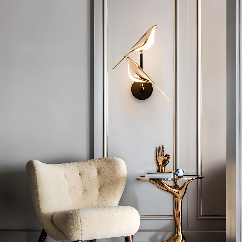 Aves Glow - Guld Fågel Roterande Vägglampa - Dekorativ Vägglampa LED
