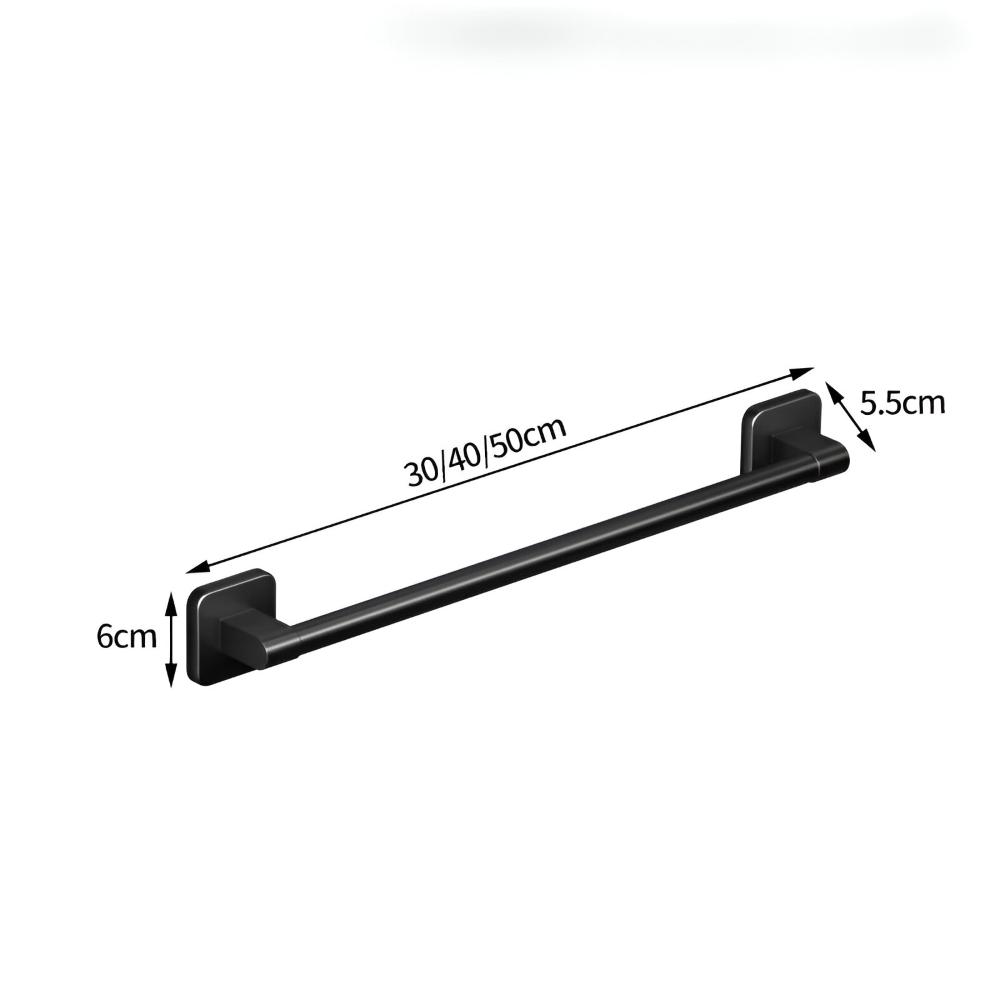 Svart Handdukshållare - Självhäftande Aluminium Handdukstång - 30/40/50cm