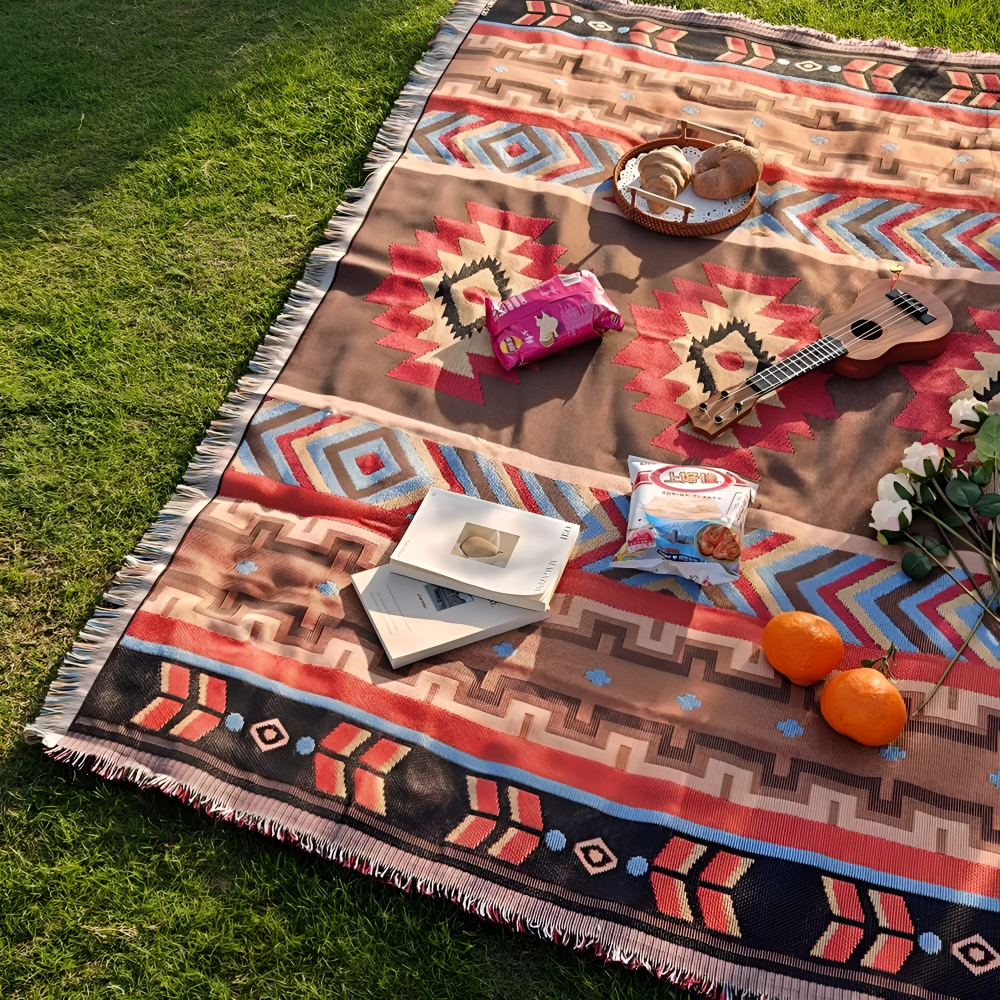Bohemisk Picknickfilt - Rutig campingfilt tillverkad av högkvalitativt tyg för utomhusaktiviteter