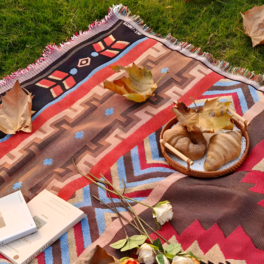 Bohemisk Picknickfilt - Rutig campingfilt tillverkad av högkvalitativt tyg för utomhusaktiviteter