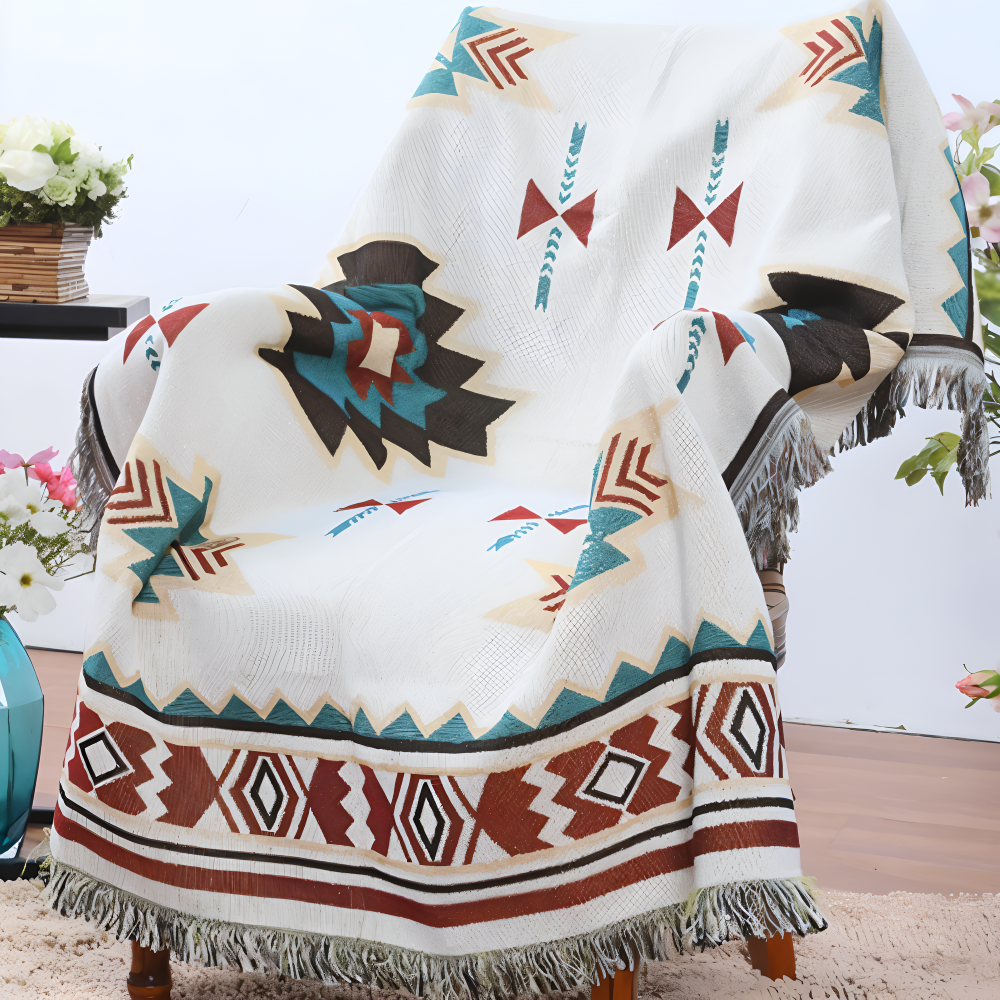 BohoFab Pläd - Lyxig Boho Filt - Geometrisk Etnisk Fransen Tapestry Pläd