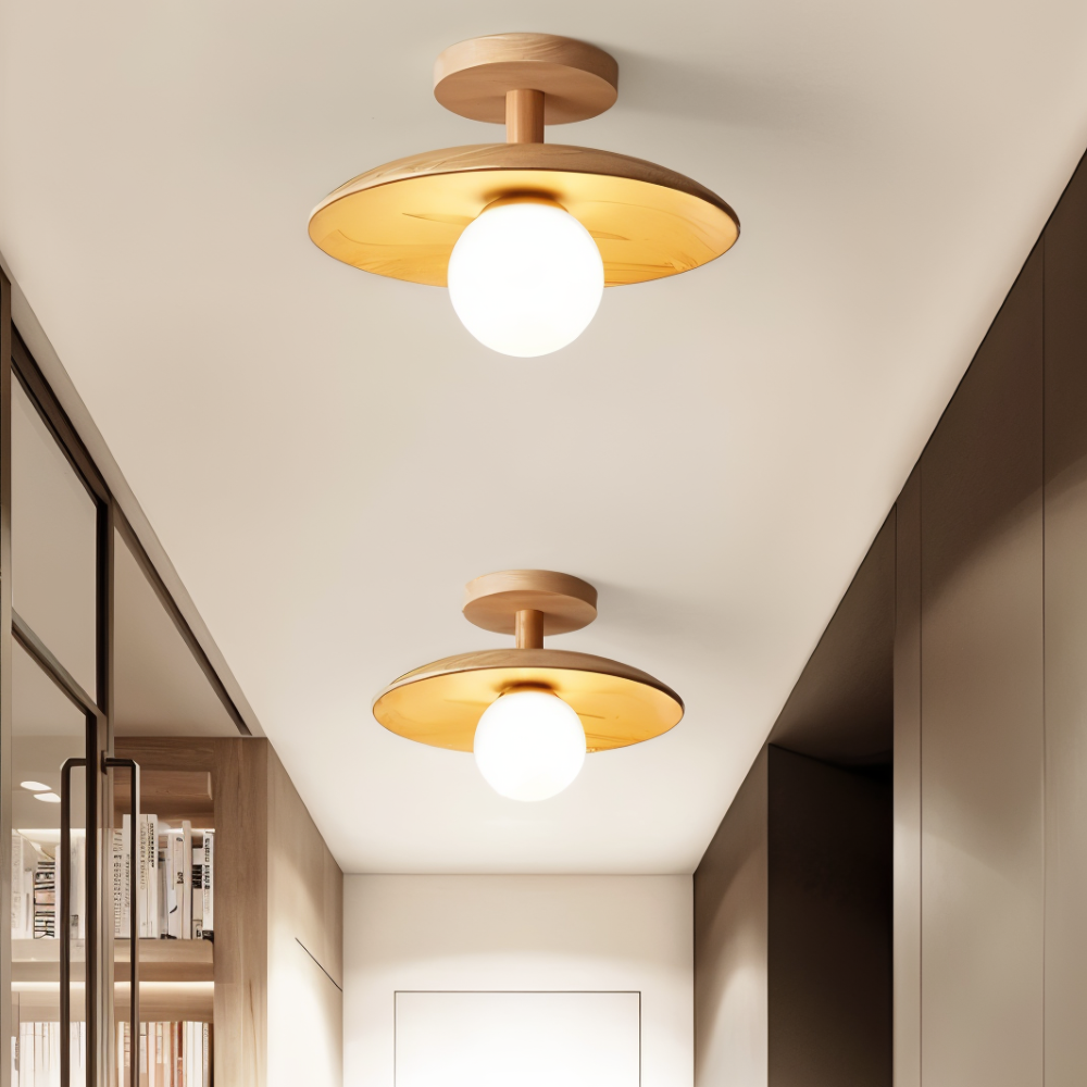 CentraOrb Trä Taklampa - Halvinfälld Lampa med Inbyggd LED Belysning