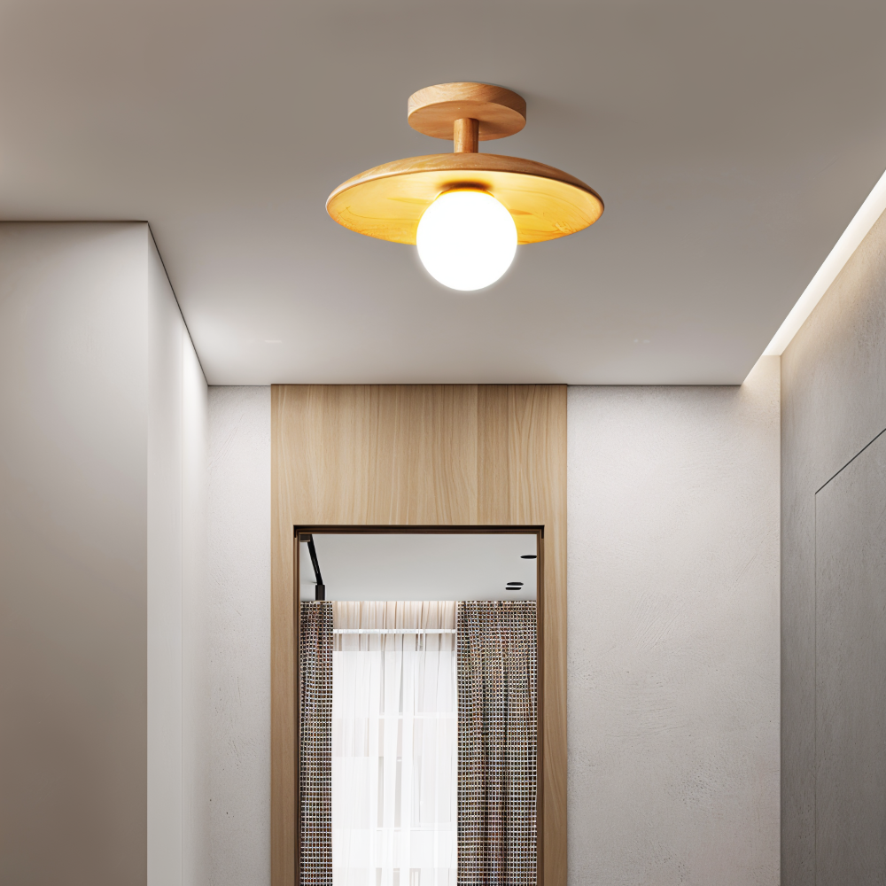 CentraOrb Trä Taklampa - Halvinfälld Lampa med Inbyggd LED Belysning
