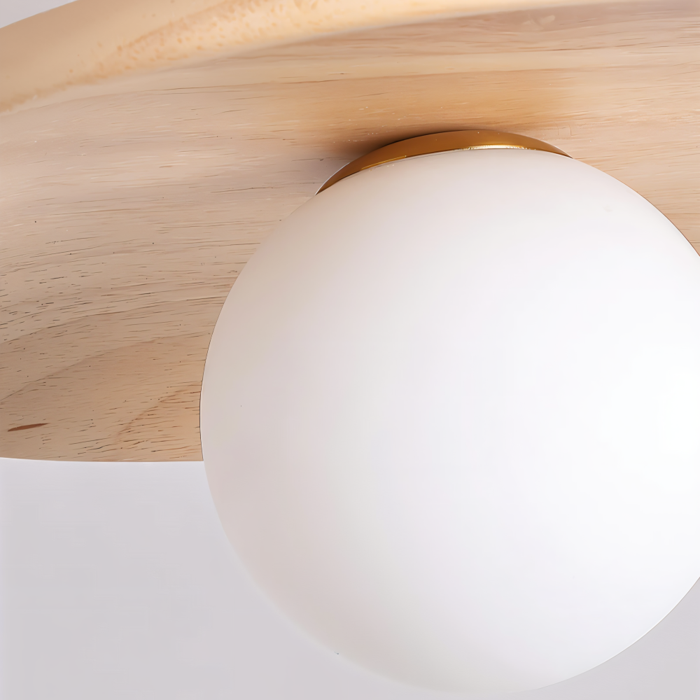 CentraOrb Trä Taklampa - Halvinfälld Lampa med Inbyggd LED Belysning