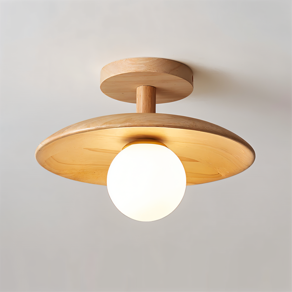 CentraOrb Trä Taklampa - Halvinfälld Lampa med Inbyggd LED Belysning