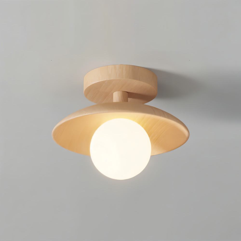 CentraOrb Trä Taklampa - Halvinfälld Lampa med Inbyggd LED Belysning