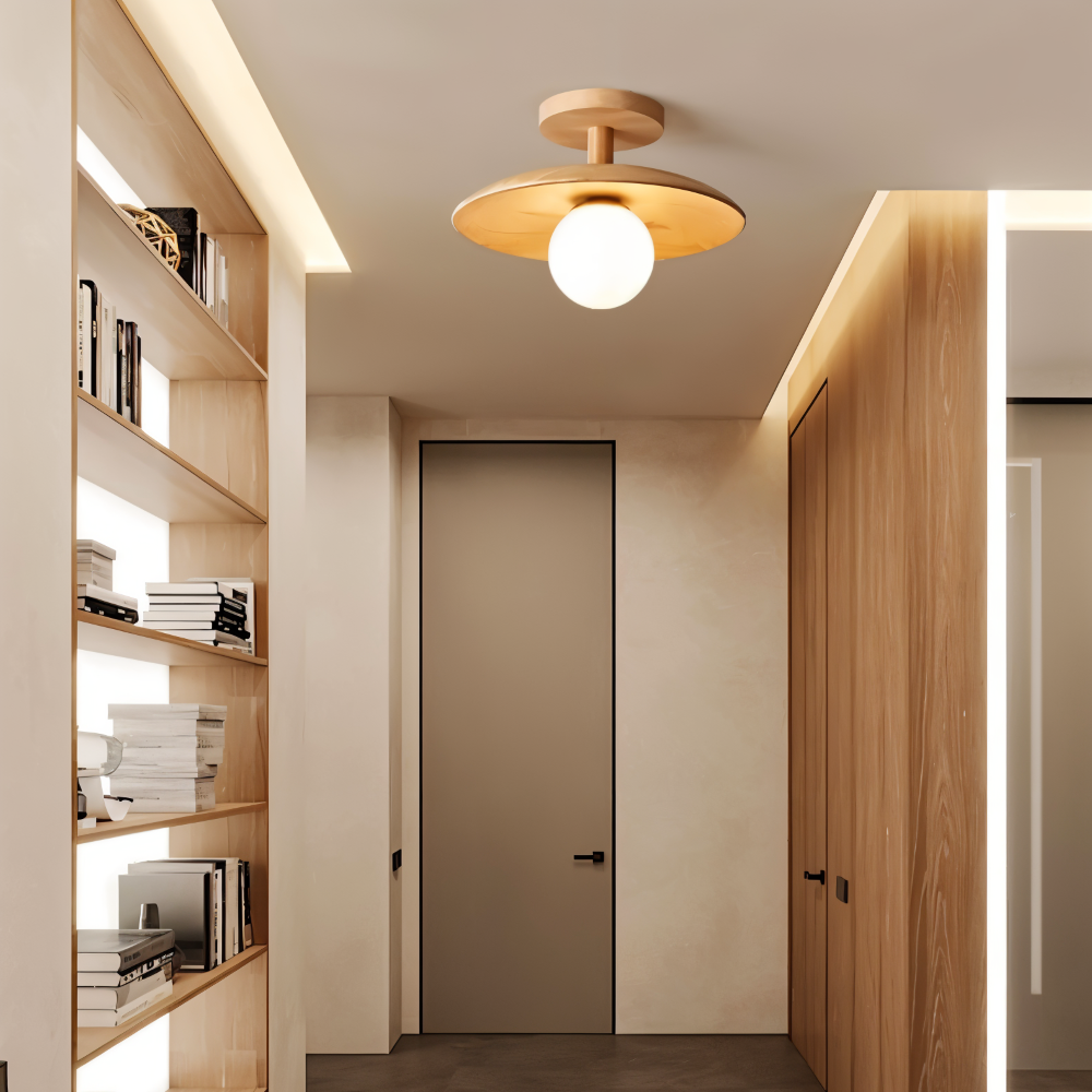 CentraOrb Trä Taklampa - Halvinfälld Lampa med Inbyggd LED Belysning