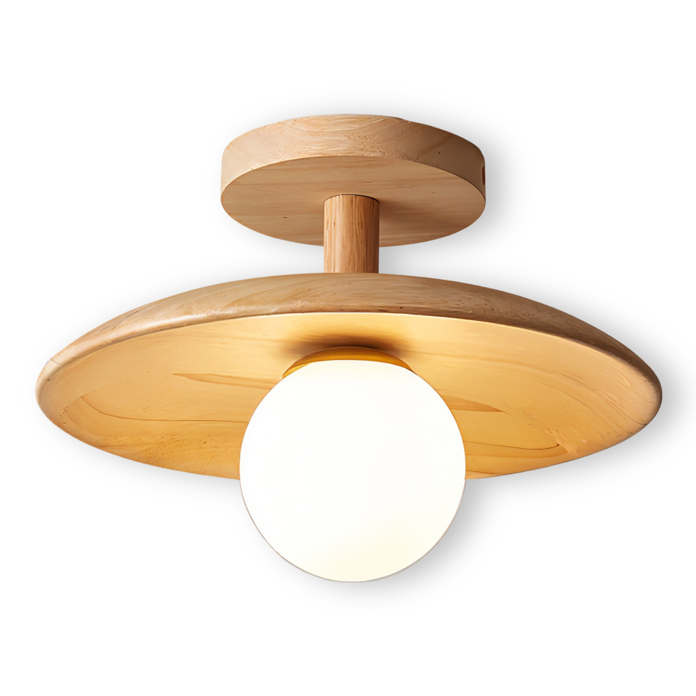 CentraOrb Trä Taklampa - Halvinfälld Lampa med Inbyggd LED Belysning