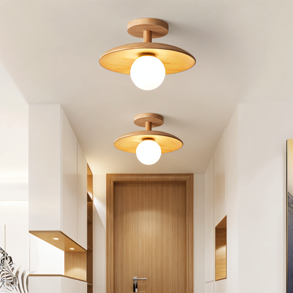 CentraOrb Trä Taklampa - Halvinfälld Lampa med Inbyggd LED Belysning
