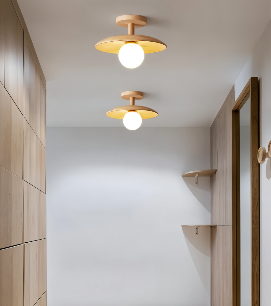 CentraOrb Trä Taklampa - Halvinfälld Lampa med Inbyggd LED Belysning