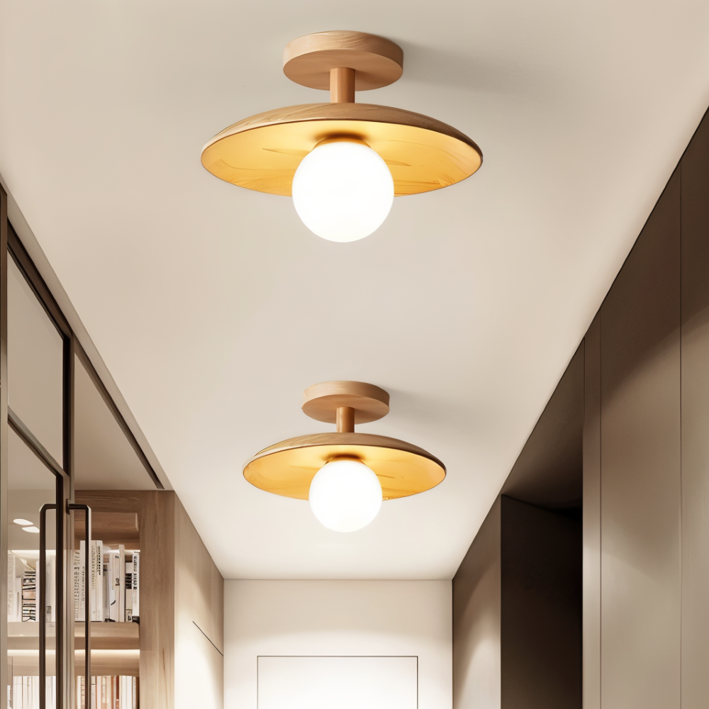 CentraOrb Trä Taklampa - Halvinfälld Lampa med Inbyggd LED Belysning