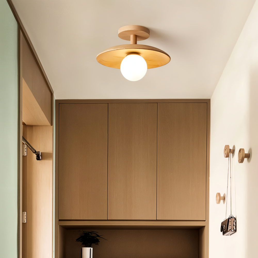 CentraOrb Trä Taklampa - Halvinfälld Lampa med Inbyggd LED Belysning