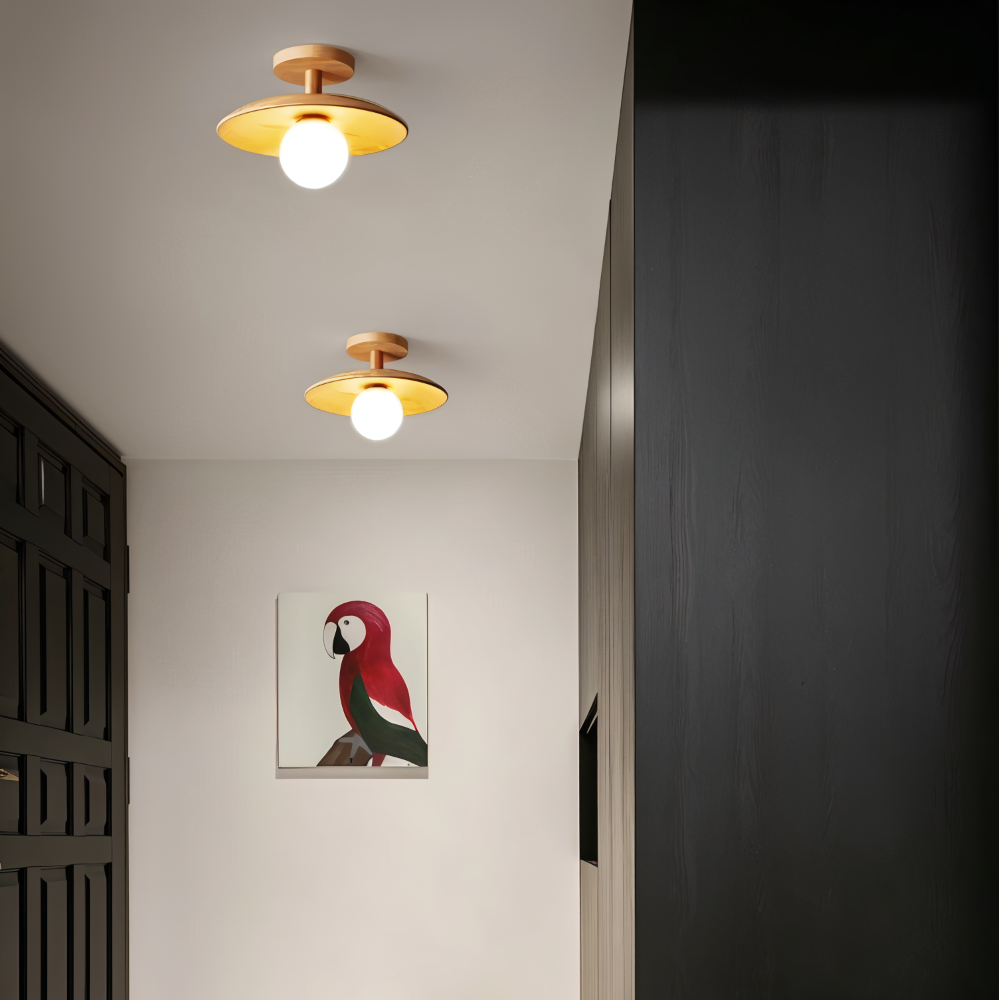 CentraOrb Trä Taklampa - Halvinfälld Lampa med Inbyggd LED Belysning